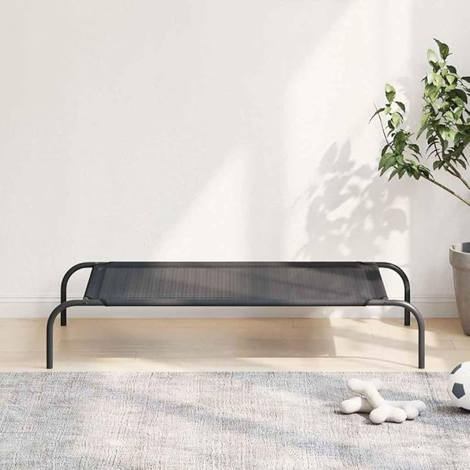 Elevated Dog Bed for Large Pets, Breathable Textilene Outdoor Raised Pet Cot with Powder-Coated Steel Frame, Durable Rectangular Cooling Bed for Garden and Patio, Black