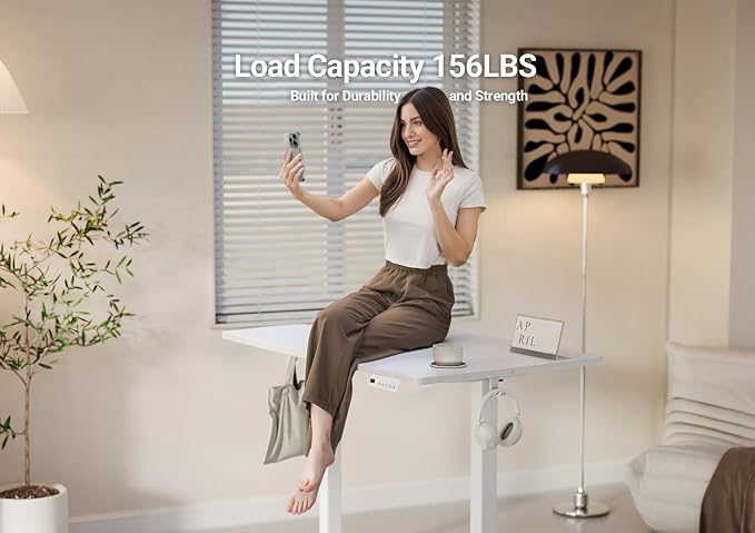 YDN 32 x 19 Inch White Electric Standing Desk | Adjustable Height, Sit Stand, Cable Management, Ergonomic, Home Office