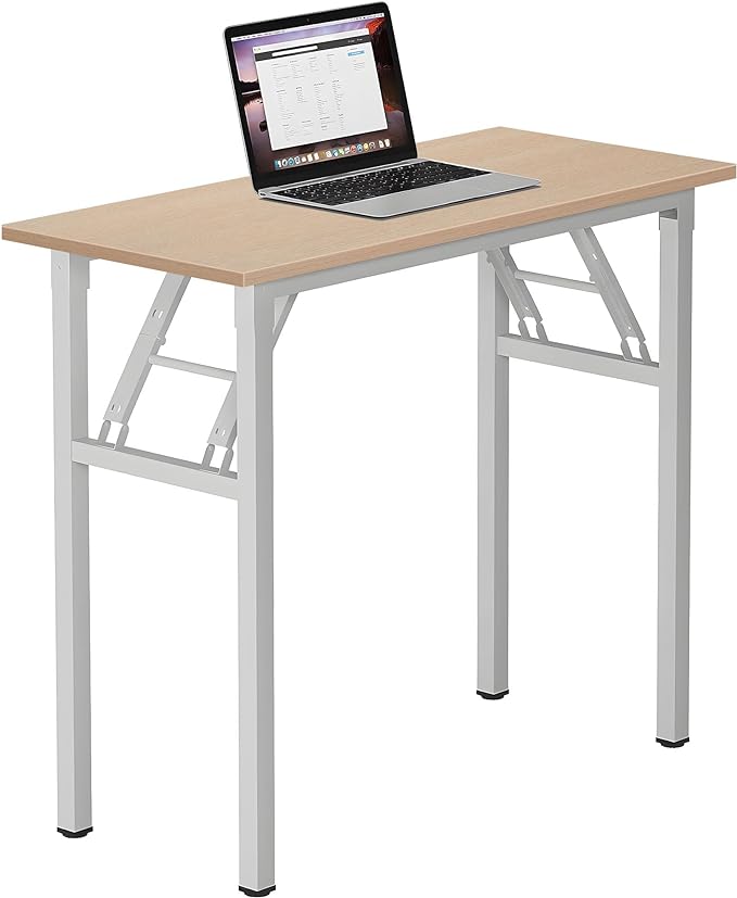 Need Small Computer Desk 31.5 in Folding Home Office Table Pink Oak | White Frame Writing Gaming Work Table/Sturdy Foldable Study Table for Small Space/Dormitory, No Assembly Required
