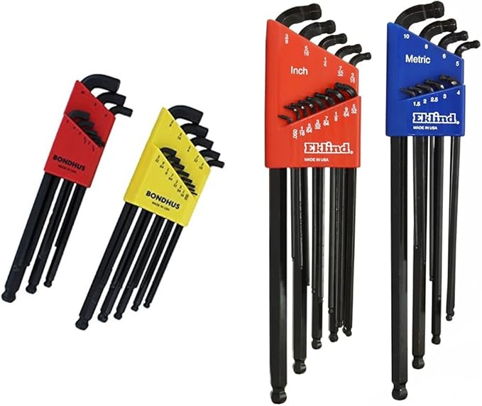 Bondhus 20599 0.050-3/8" & 1.5-10mm Stubby Ball End Hex Key DoublePK & EKLIND 17222 Double-Ball-Hex L-Key allen wrench Combo- Extra Long Inch/MM (2 sets 22pc) Pack of 1
