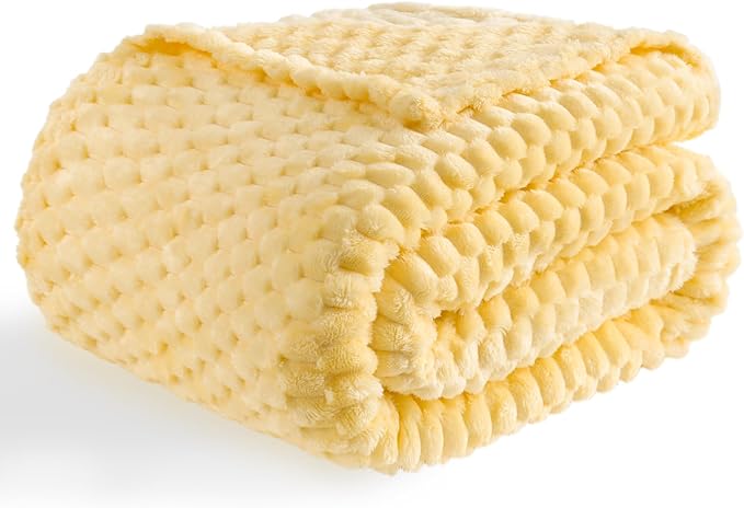 Bnuitland Light Yellow Flannel Throw Blanket (50X40 inches), 300 GSM Fleece Cozy Warm Soft Lightweight Bed Sofa Blanket for Babys and Pets, Suitable for All Seasons