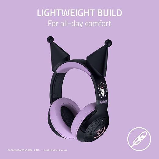 Razer Kraken Kitty V2 BT Wireless RGB Headset, Kuromi Edition | Chroma RGB Kitty Ears & Earcups, Bluetooth 5.2, 40 mm Drivers, Noise-cancelling Mics, Lightweight, USB-C, 40 Hr Battery