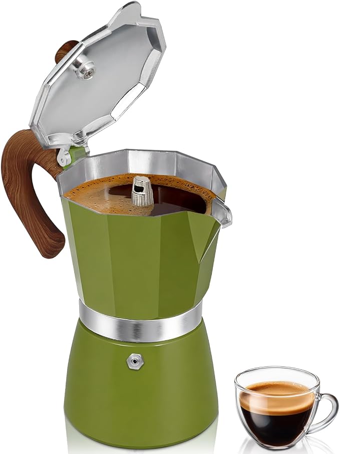Coffee Maker Stovetop Espresso Maker 6 Cup Aluminum Moka Pot Percolator 10oz 300ml Easy Brewing for Electric Ceramic Stoves Home Camping Italian Cuban Café Classic Green