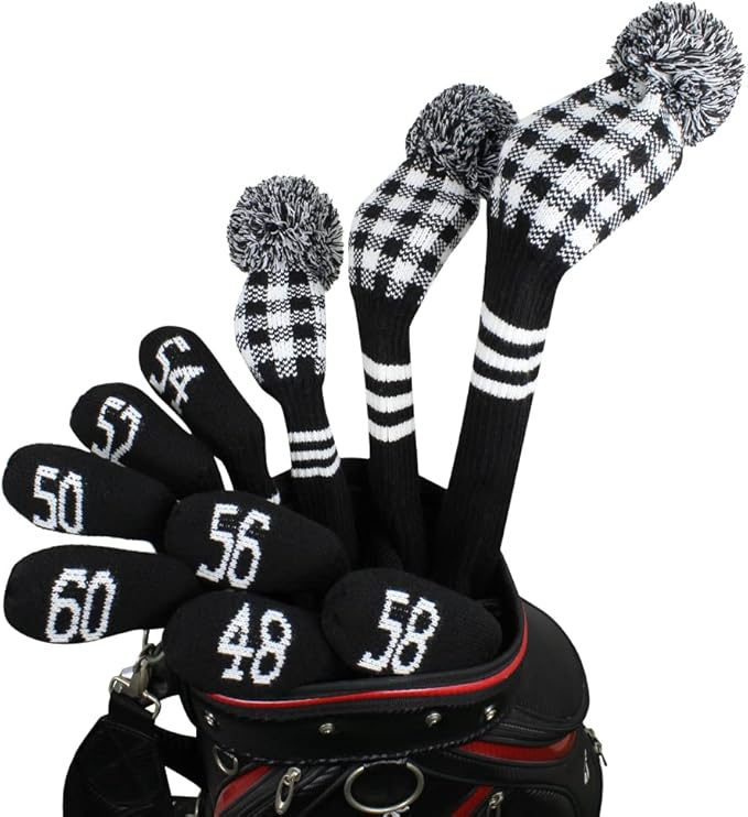 Scott Edward 1/7/10 Pcs Knitted Golf Club Head Covers for Irons Wedge Cuteness and Basically Socks Shape Washable Golf Club Head Protector on Classic Stripes Style，Double Sided Customization