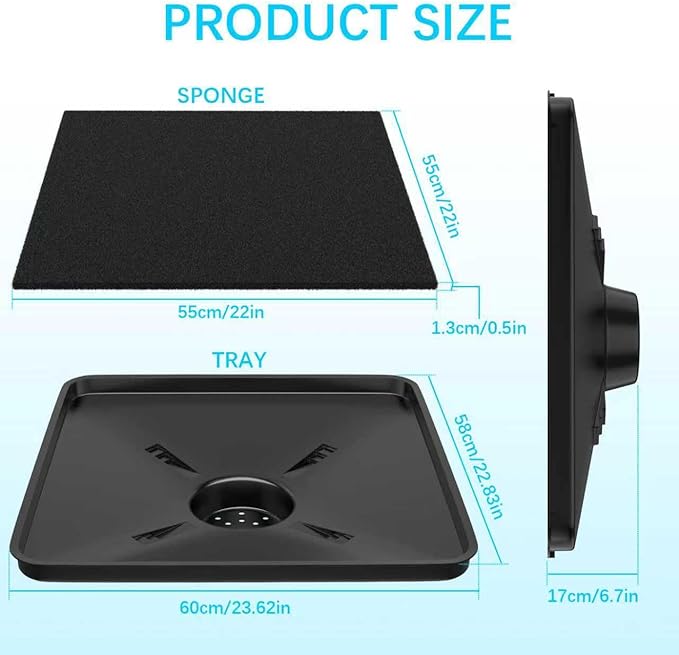 Large Square Transmission Oil Drain Pan with Splash Pads – Heavy-Duty Fluid Catch Pan Compatible with 17892/87031 / 87032 Oil Drains, Includes 2pcs 22” Anti-Splash Pads