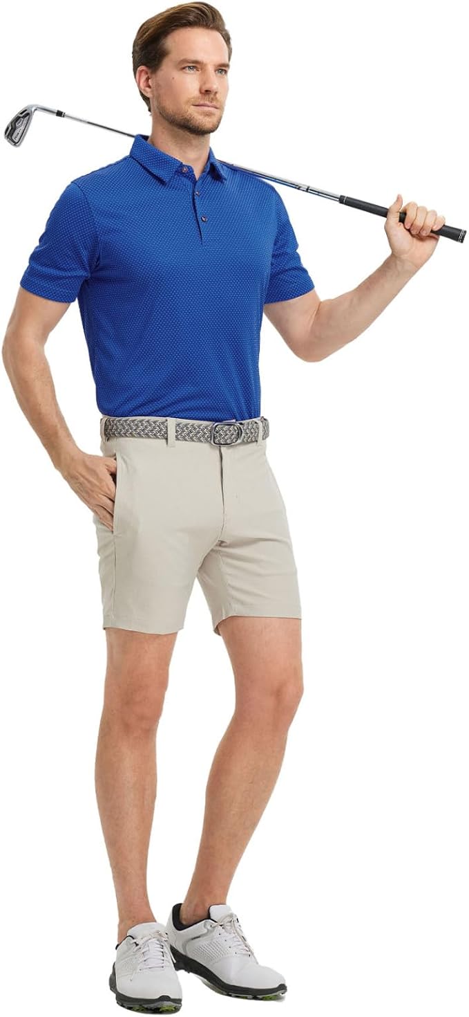 M MAELREG Golf Shirts for Men Moisture Wicking Jacquard Breathable Performance Dry Fit Collared Mens Polo Shirts Short Sleeve