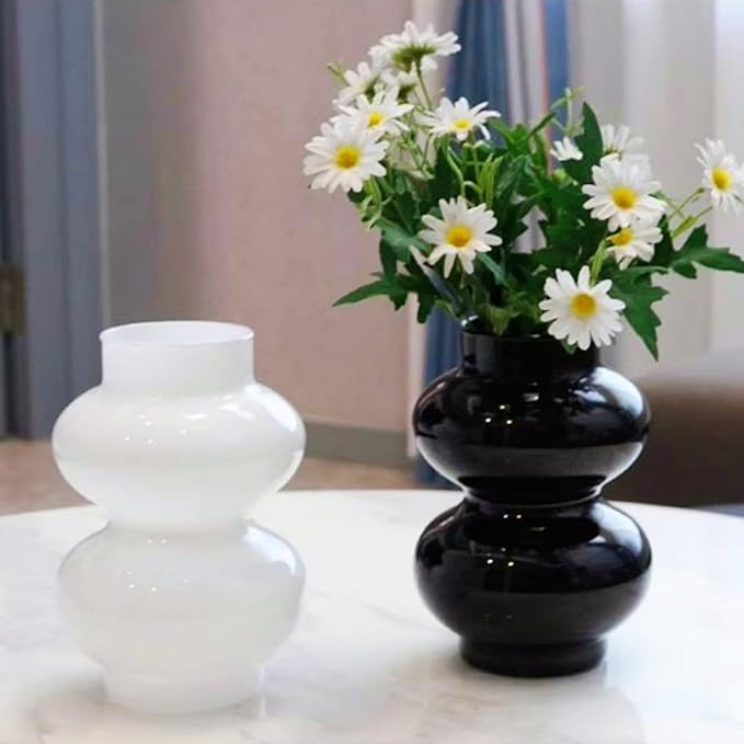 JSPYFITS Glass Hydroponic Flower Vase, Double Balls Colored Glasses Bubble Vases for Flower, 7 Inches Glass Funky Vase for Home/Office/Weddings/Party Table Décor (White)
