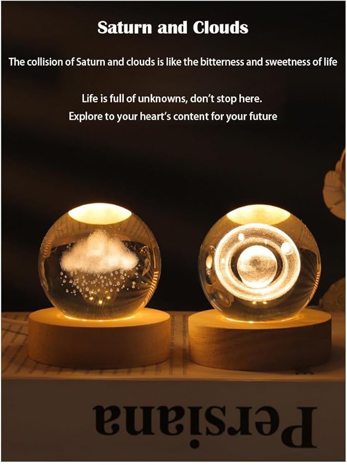 3D Crystal Ball Night Light Mood Lighting Cozy Comfort Gifts Home Decor lamp for Bedroom Space Lamps Happy Cozy Comfort Gifts (Saturn)