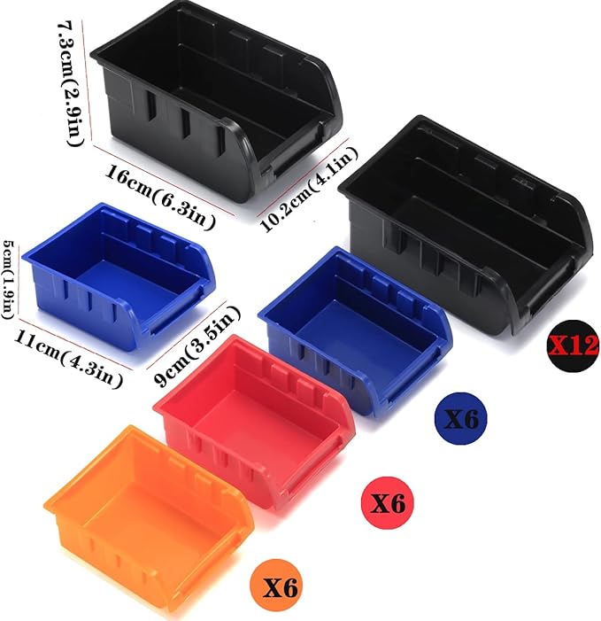 MULSAME Wall Mounted Storage Bins Parts Rack 4 Colors Bin Organizer Garage Plastic Shop Tool, Garage Organizers and Storage (Style-Classic) 50.4"*32.4"