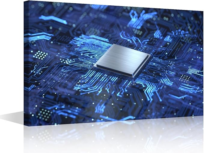TUMOVO Internet Concept Wall Art for Bedroom CPU Concept Wall Decor Circuit Board Framed Canvas Art Pictures House Deocrations for Living Room Office Large Wall Art Framed Ready to Hang - 24x16in