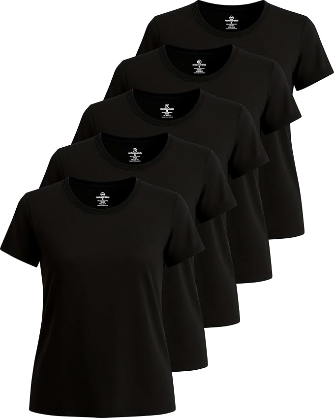 5 Pack Women's Dry Fit Short Sleeve Athletic Gym Workout Running Tops | Available in Plus Size, Exercise, Sports, Fitness, Quick Dry, Cooling, Moisture Wicking, Loose Basic Tees, Yoga, Pilates