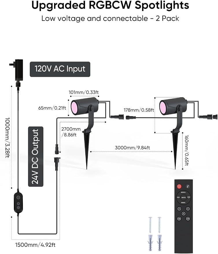 APPECK Smart Landscape Lighting Kit 12W, 2 Pack Outdoor Spot Lights RGBCW | Color Changing Landscape Lights, White Adjustable, for Garden Pathway Yard, Daily Holiday Decor, App/Remote/Voice Control