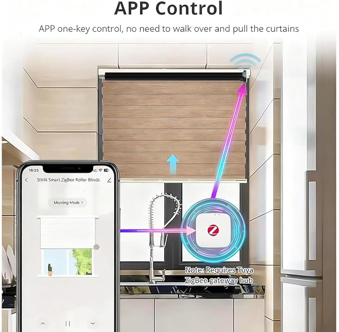 Smart ZigBee Roller Shade Motor Retrofit, Tuya App Control Electric Blind Motor, 5000mAh Rechargeable, Compatible with Alexa & Google Home, High Torque Kit (6.0 N.m for Φ40mm (1.57") Round Tube)