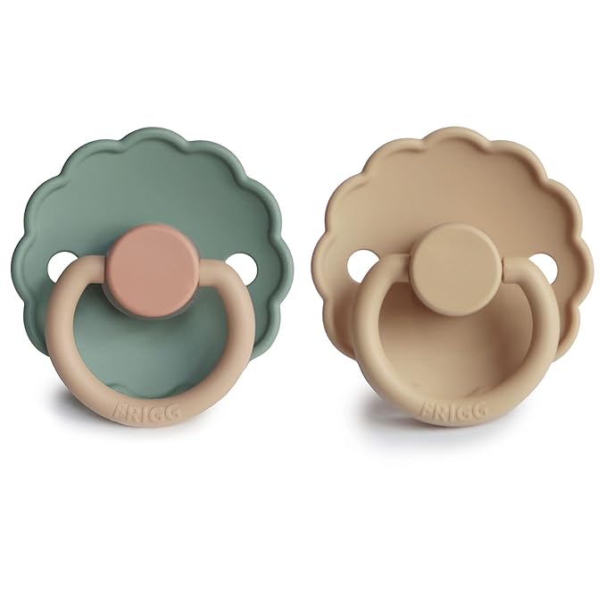 FRIGG Daisy SilkySoft Silicone Baby Pacifier | Made in Denmark | BPA-Free (Willow/Croissant, 0-6 Months)