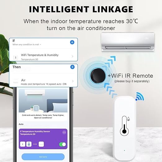 WiFi & Bluetooth Temperature and Humidity Monitor,Compatible with Alexa and Google Home,for Home, Baby Rooms,Greenhouses Accessories, Garages, Office 4Pack(No Include Battery)