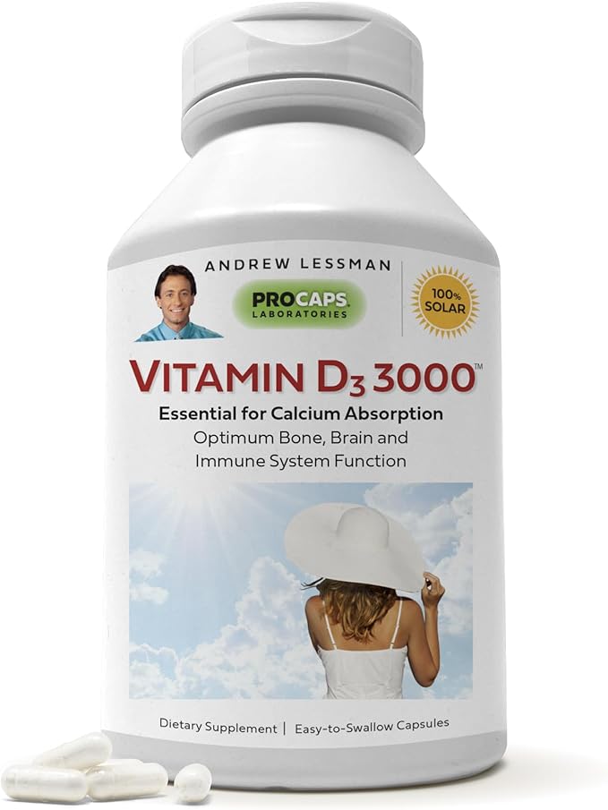 ANDREW LESSMAN Vitamin D3 3000 IU 720 Capsules - High Potency, Essential for Calcium Absorption, Supports Bone Health, Healthy Muscle Function, Immune System, More. Small Easy to Swallow Capsules