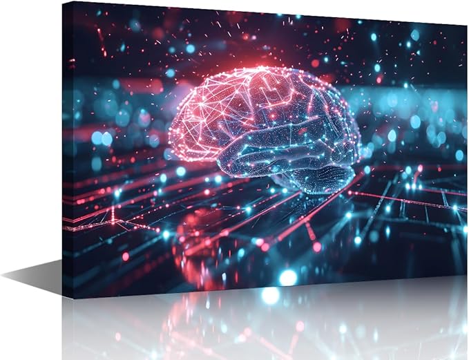 Digital Human Brain Canvas Printing Futuristic Technology Wall Art for Living Room AI Artwork Wall Art Artificial Intelligence Picture Frames Collage Wall Decor Canvas Artwork House 24"Wx36"Hx1 Panel