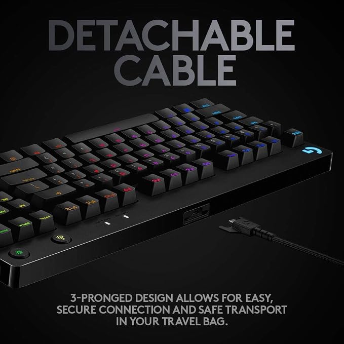 Logitech G PRO Mechanical TKL Tenkeyless Gaming Keyboard (Clicky) - Black | Ultra portable, detachable Micro USB cable, 16.8 million color Lightsync backlit keys
