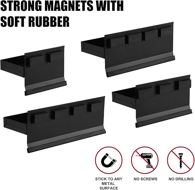 Mayouko 4-Shelf Magnetic Tool Parts Tray Set, Magnetic Storage for Toolbox, Van, Workshop, Garage, Tool Chest, 6",8",10",12" Magnetic Tray
