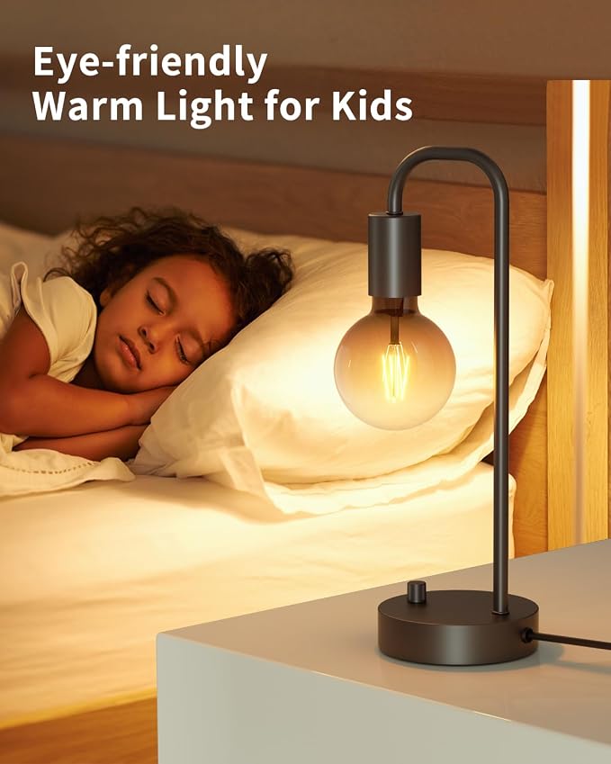 ONEWISH Industrial Table Lamp Set of 2, Fully Dimmable Beside Lamp with Gradient Black Art LED Bulb, Modern Nightstand Desk Lamps for Bedroom, Living Room, Office, Reading(Bulb Included)