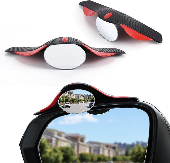 LivTee Blind Spot Mirror with Side Mirror Rain Guard, HD Glass Frameless Convex, Carbon Fiber 2-in-1 Side Mirror Covers Kit with Wide Angle Adjustable Stick for Cars SUV and Trucks, Pack of 2