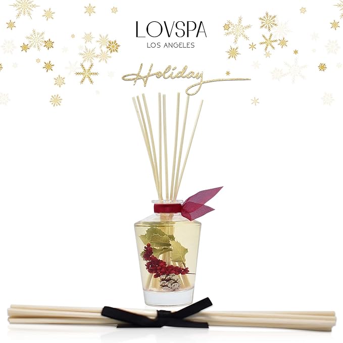 LOVSPA Reed Diffuser Set, Holiday Red Currant & Woods Scented Oil Diffuser with Sticks, Home Fragrance Accessories for Bathroom Shelf Decor, Aroma Diffusers for Home or Office Desk, USA Made
