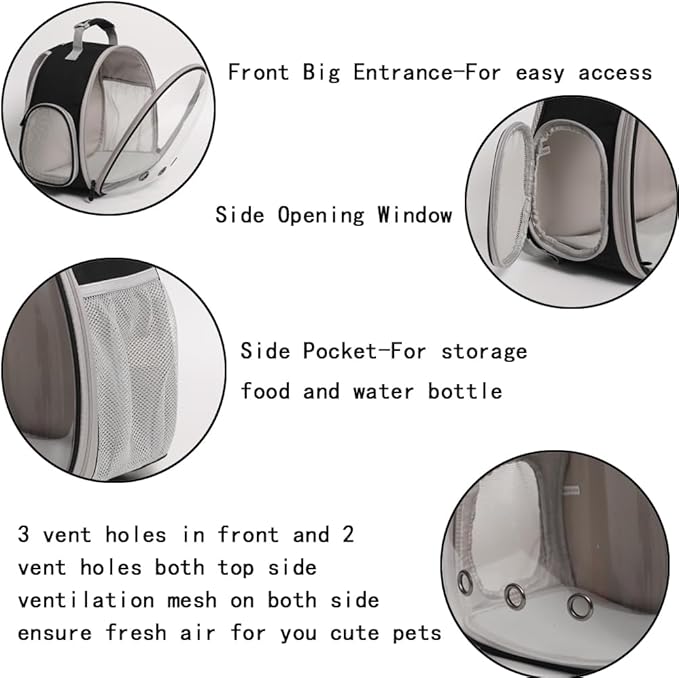 Small Animal Travel Carrier Backpack Design for Guinea Pig,Portable Bearded Dragon Bag for Sugar Glider,Hedgehog,Rat,Bunny,Rat (Black, Backpack)