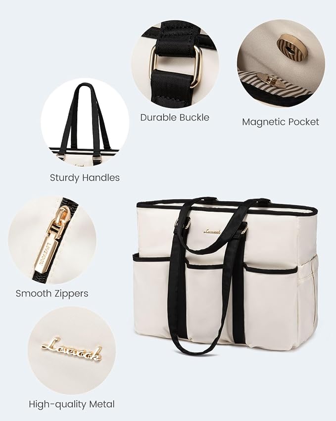 LOVEVOOK Work Tote Bag for Women, 15.6 inch Laptop Bag for Women, Teacher Tote Bag Nurse Bag, Utility Tote For Work/Travel/College/Daily, Professional Computer Purse Large Handbag With Multi Pocket