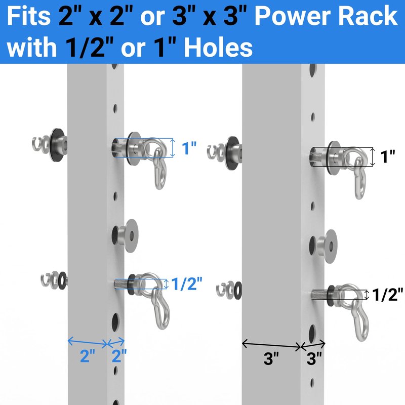 Vatemechie Heavy-Duty Power Rack Attachments, Quick-Install Home Gym Accessories for 2x2, 2x3 & 3x3 Power Racks, Fits 1/2", 5/8" & 1" Holes (Silver 2-Pack)