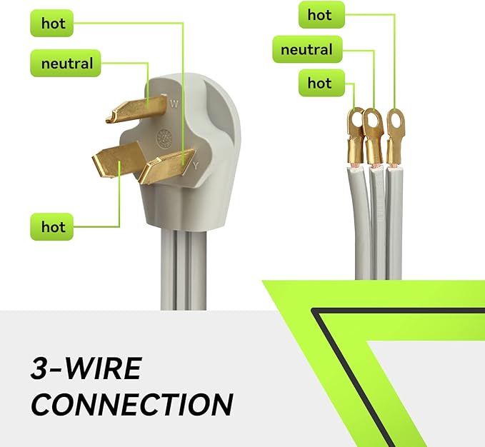 RVMATE 3 Prong SRDT Dryer Cord 10 Feet, 30 Amp Appliance Power Cord (NEMA 10-30P to 3-Wire), 3 Wires with O Ring Terminal Connectors, 100% Copper Wire Dryer Extension Cord.