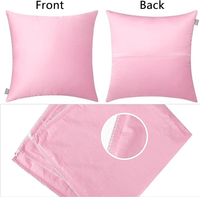 Thmyo 4-Pack 100% Cotton Comfortable Solid Decorative Throw Pillow Case Square Cushion Cover Pillowcases Sublimation Blank DIY Pillow Covers for Sofa(Only Covers,No Pillows)(26x26inch/66x66cm,Pink)