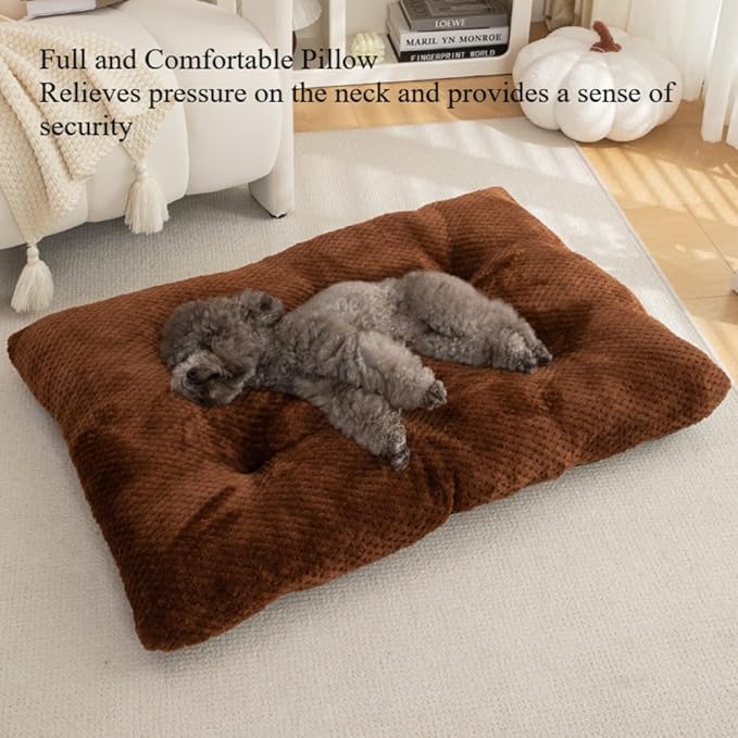 Washable Dog Bed for Large Breeds, Extra Cushioned Crate Mattress with Removable Fluffy Cover, Non-Slip Orthopedic Pet Pad, Machine Washable Kennel Mat(Khaki,XL)