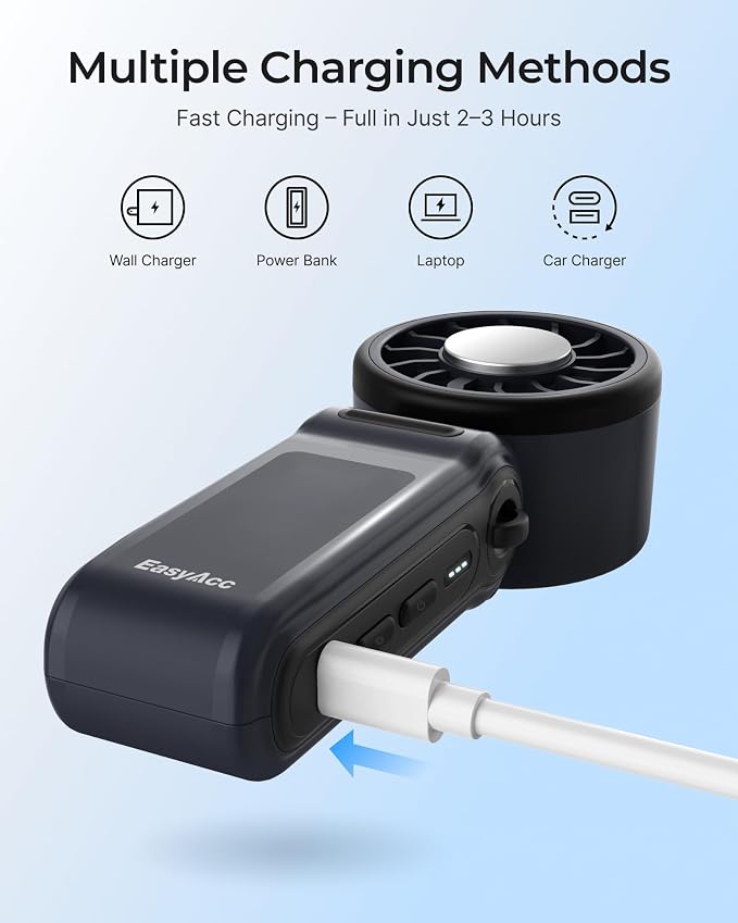 EasyAcc Portable Handheld Turbo Fan with Ice Cooler, 5000mAh High Speed Personal Turbo Fan Rechargeable, Powerful Mini Personal Ice fan for Travel Essentials, Beach Makeup, Gifts for Men Women