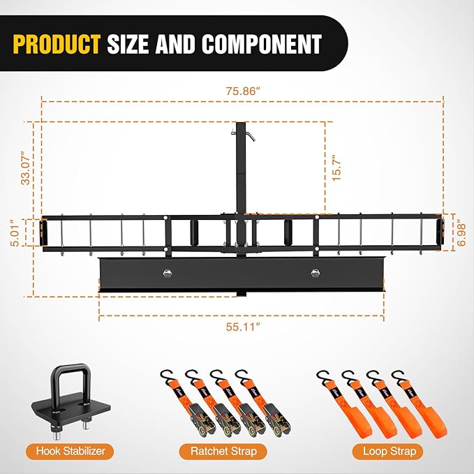 Nilight Motorcycle Hitch Carrier 600LBS, Heavy Duty Dirt Bike Hitch Hauler with 55.11" Longer Ramp, Pin, Tie-Down Strap and Tightener, 2" Receiver, 5" Wide Tire