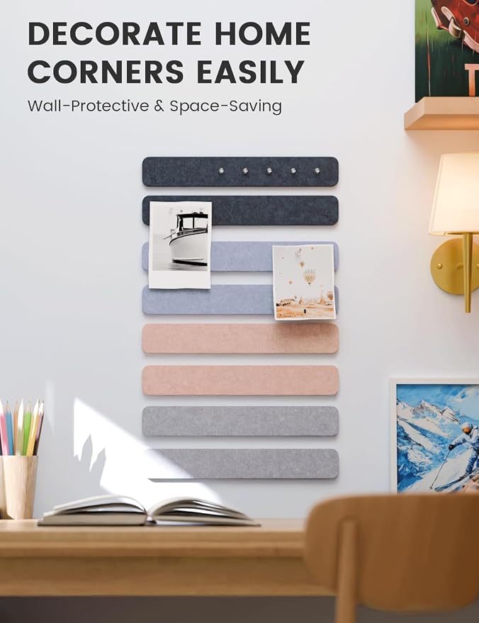 Fluxynara 13" x 2" Felt Wall Panels, Nordic Moonlight | 8-Pack Includes 50 Push Pins and Adhesive Tabs for Photos, Notes and Decor in Bedroom Doors, Home Office or Studios