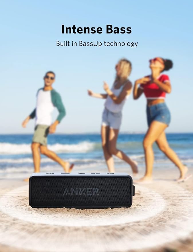 Anker Soundcore 2 Portable Bluetooth Speaker with Stereo Sound, Bluetooth 5, Bassup, IPX7 Waterproof, 24-Hour Playtime, Wireless, Speaker for Home, Outdoors, Travel