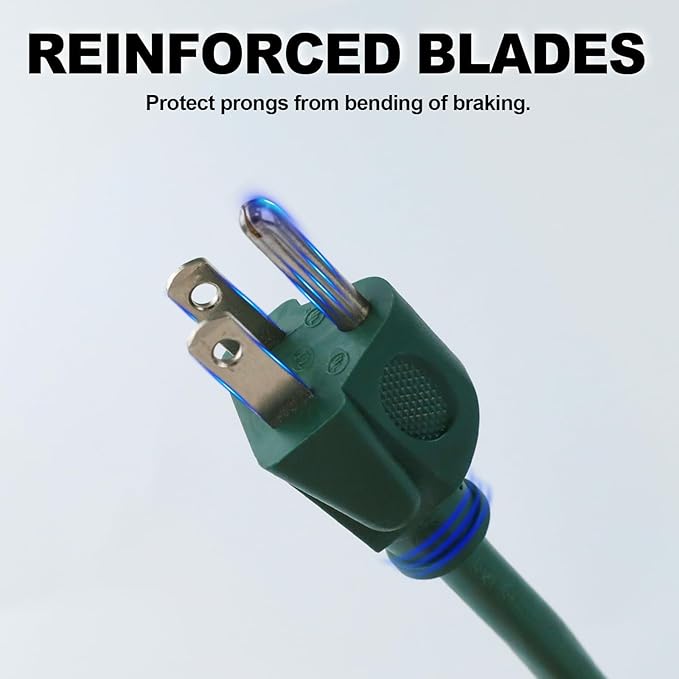 EP 15 Ft Outdoor Extension Cord with 3 Electrical Power Outlets - 16/3 SJTW Green Cable with 3 Prong Grounded Plug for Safety Great for Christmas Lights, Garden and Major Appliances