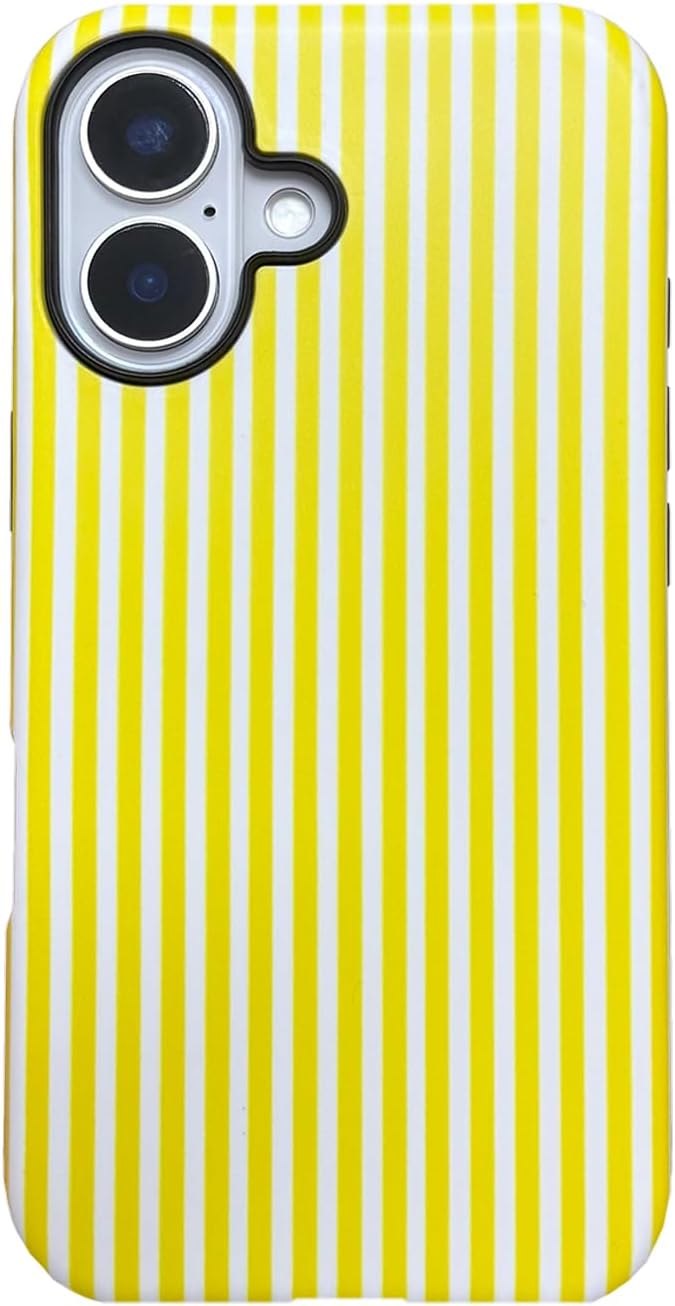 for iPhone 16 Case Striped Cute Aesthetics Phone Case Trendy Protective Shockproof Cover for iPhone 16 Yellow White