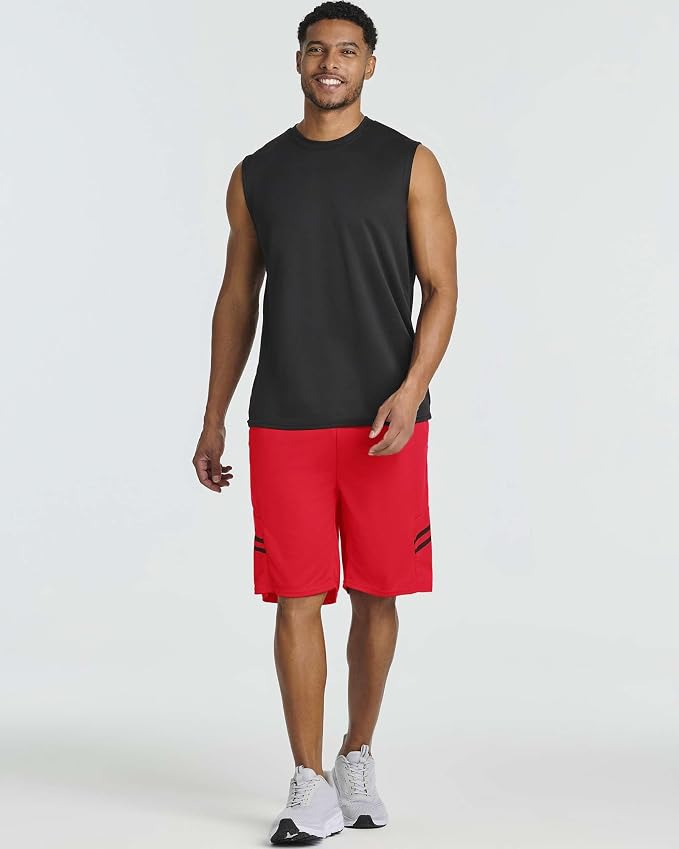 5 Pack Men's Mesh Shorts Athletic Basketball Sports Gym Workout Pockets | Cooling Moisture-Wicking, 9", Long, Quick-Dry, Breathable, Elastic Drawstring Waistband. Running, Exercise, Soccer, Training.