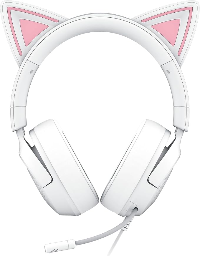 Razer Kraken Kitty V3 X Wired Gaming Headset, Kitty Ears, White | HyperClear Cardioid Mic, 40 mm Drivers, 7.1 Surround Sound, Comfy Ear Cushions, Cross-Platform via 3.5mm PC, PS5, Xbox