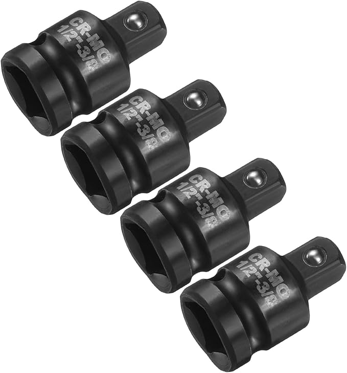 HARFINGTON 4pcs Impact Socket Adapter 1/2" Female to 3/8" Male Square Drive Reducer Standard SAE CR-MO Steel Converter Impact Driver Ratchet Wrench Breaker Bar Conversion, Black