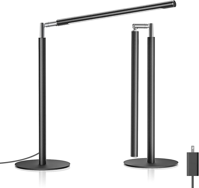 Metal LED Desk Lamp for Home Office - Foldable Industrial Desk Light with Base, 16" Dimmable Table Lamp for Reading, 4 Color Temps, 15W Modern Desktop Lamp for College Dorm Study Task Work