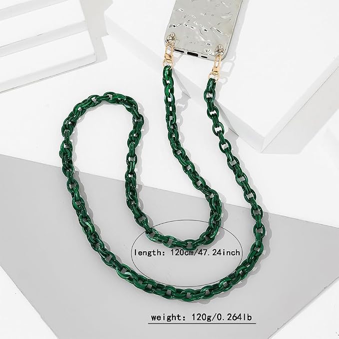 Phone Crossbody Chain Cellphone Lanyard, Acrylic Shouder Strap Universal Lanyard Chain with Tether Patches Compatible with Most Phones Bag Purse (coffee
