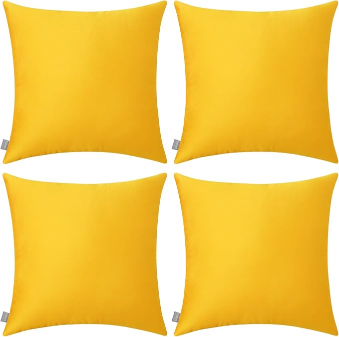 Thmyo 4-Pack 100% Cotton Comfortable Solid Decorative Throw Pillow Case Square Cushion Cover Pillowcase Sublimation Blank Pillow Covers DIY Throw Pillowcase for Sofa Couch(22x22 inch/ 55x55cm,Yellow)