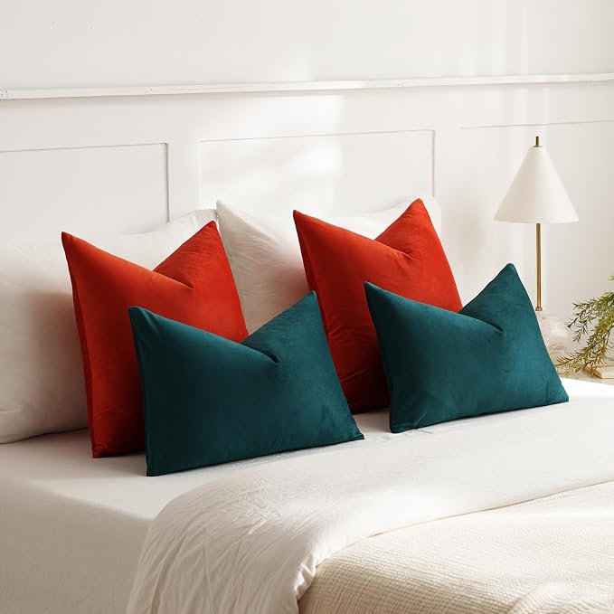 Throw Pillow Covers 22x22 Burnt Orange: Pack of 2 Cozy Soft Velvet Square Modern Luxury Decorative Throw Pillow Cases for Sofa Couch Living Room Bed Home Decor