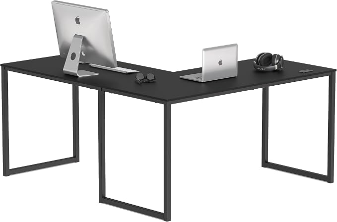 SHW Mission 55 x 60 L-Shape Home Office Computer Desk, Black | Reversible Desktop Design