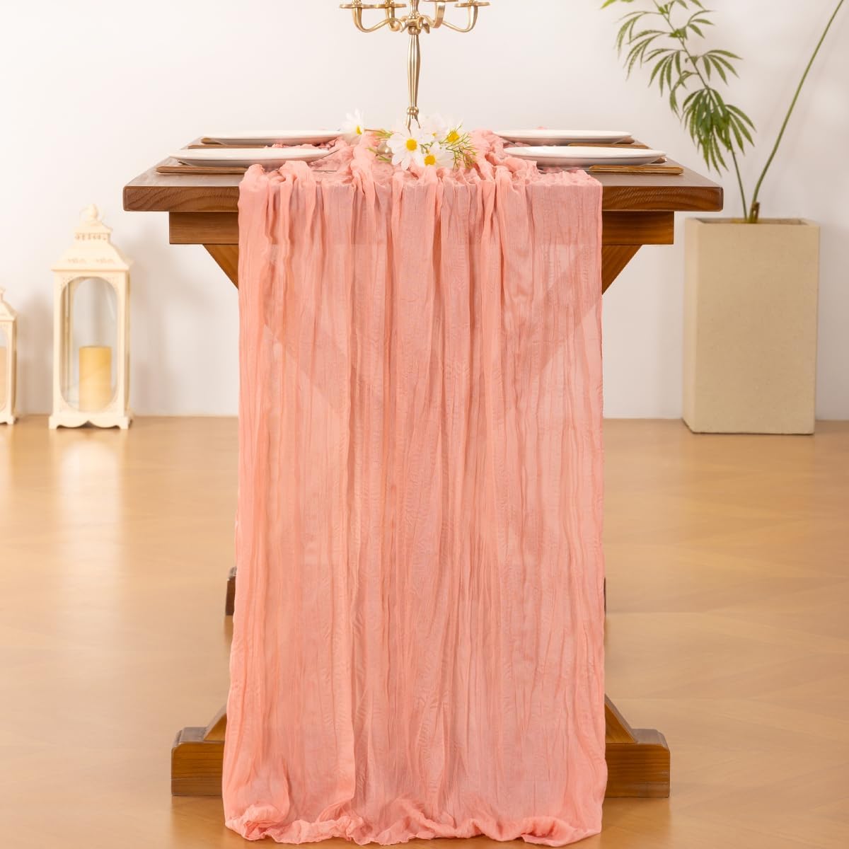 Socomi Cheesecloth Table Runner Summer Boho Wedding Shower Party Home Decor | Peach Rustic Gauze 14FT Cheese Cloth Sheer Farmhouse Centerpiece Runner for Baby Shower Birthday Holiday Decorations