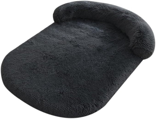 Calming Dog Bed - Fluffy Plush Mat with Removable Washable Cover | Furniture Protector for Large Dogs & Cats(Dark Grey,47.24X29.53X5.91in)
