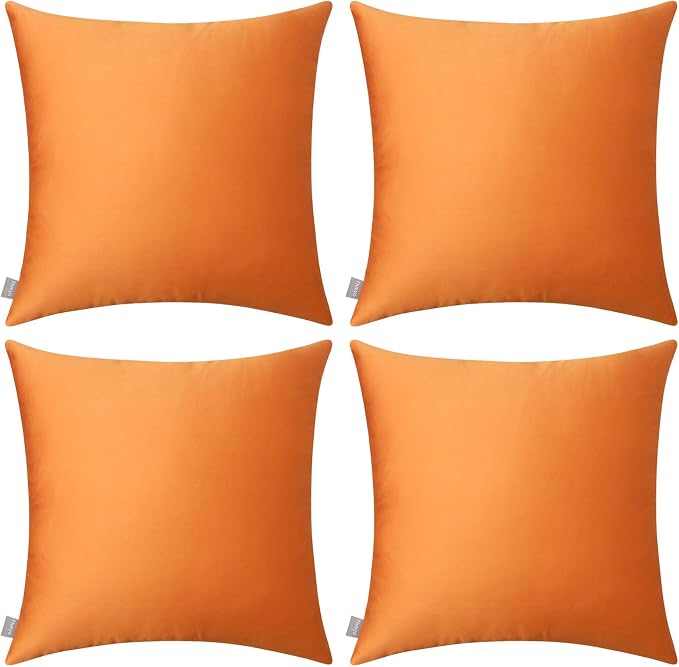 Thmyo 4-Pack 100% Cotton Comfortable Solid Decorative Throw Pillow Case Square Cushion Cover Pillowcase Sublimation Blank Halloween DIY Throw Pillow Covers for Sofa Bed(18x18 inch/45x45cm,Fall Orange)