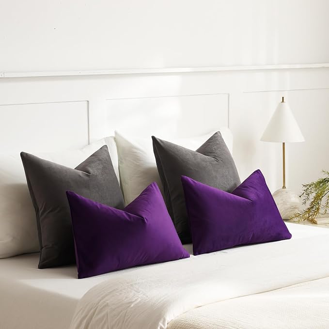 Throw Pillow Covers 22x22 Dark-Grey: Pack of 2 Cozy Soft Velvet Square Modern Luxury Decorative Throw Pillow Cases for Sofa Couch Living Room Bed Home Decor